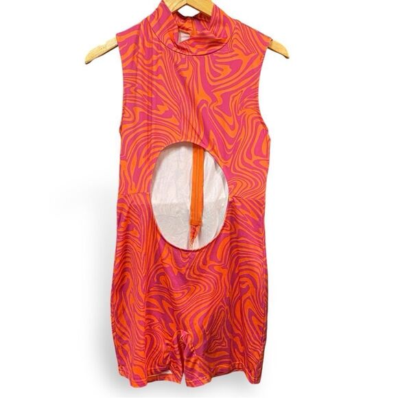 Dolls Kill Swirl Jumpsuit Shorts Mock Neck Romper - Picture 1 of 7